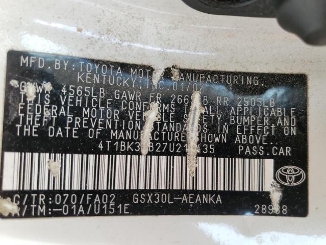 4T1BK36B27U214435 - 2007 TOYOTA AVALON XL WHITE photo 12