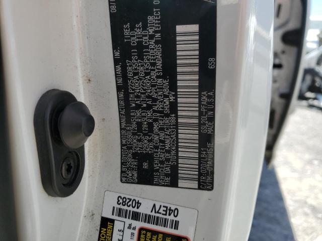 5TDYK4CC5AS311884 - 2010 TOYOTA SIENNA XLE WHITE photo 12