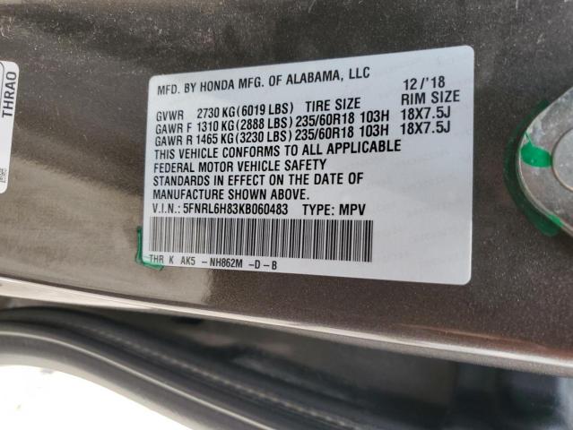 5FNRL6H83KB060483 - 2019 HONDA ODYSSEY TOURING Brązowy zdjęcie 13