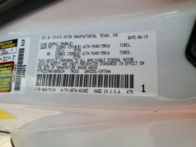 5TFRZ5CN8KX085634 - 2019 TOYOTA TACOMA ACCESS CAB თეთრი ფოტო 12
