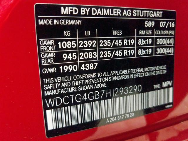 WDCTG4GB7HJ293290 - 2017 MERCEDES-BENZ GLA 250 4MATIC  photo 10