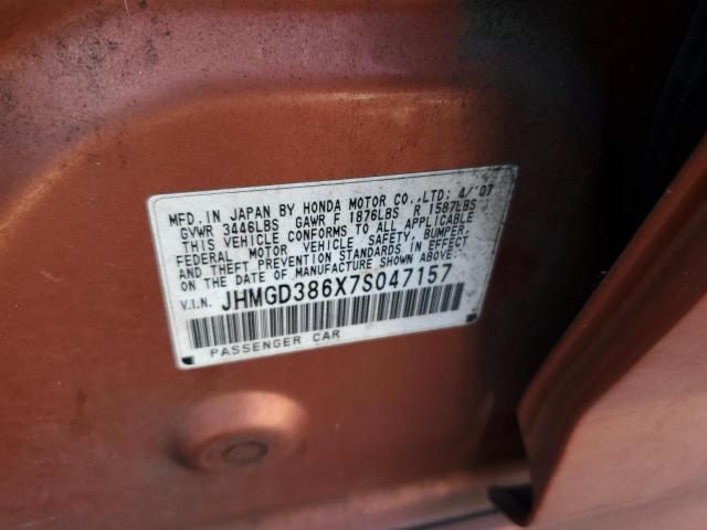 JHMGD386X7S047157 - 2007 HONDA FIT S 橙色 照片 12