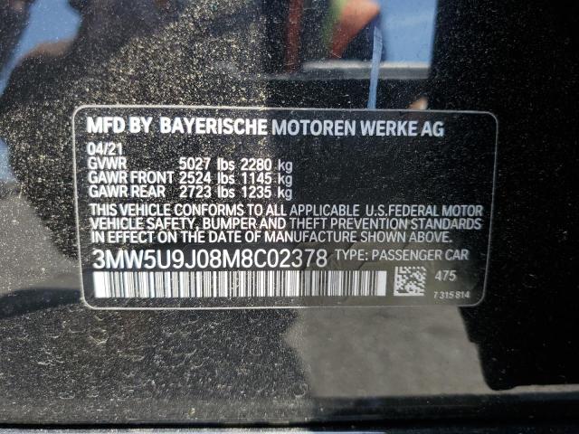 3MW5U9J08M8C02378 - 2021 BMW M340XI BLACK photo 12