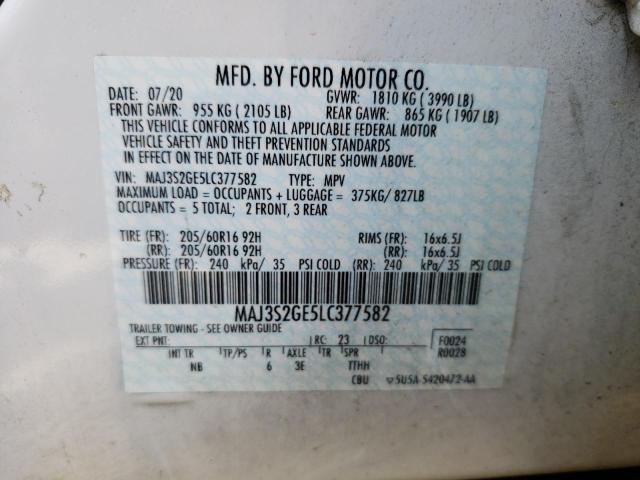 MAJ3S2GE5LC377582 - 2020 FORD ECOSPORT SE 白色 照片 13