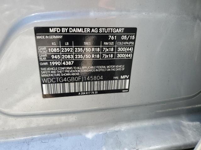 WDCTG4GB0FJ145804 - 2015 MERCEDES-BENZ GLA 250 4MATIC SILVER photo 12