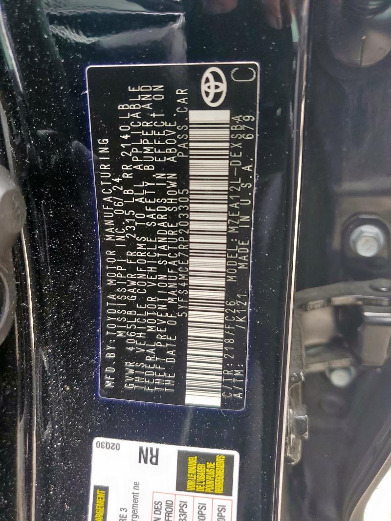 5YFS4MCE7RP203305 - 2024 TOYOTA COROLLA SE 黑色 照片 12