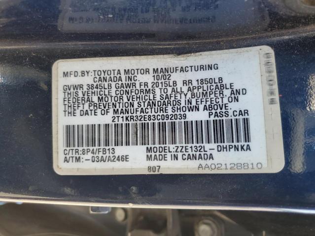 2T1KR32E83C092039 - 2003 TOYOTA MATRIX XR 蓝色 照片 12