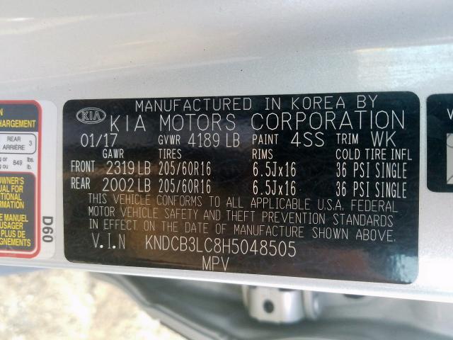 KNDCB3LC8H5048505 - 2017 KIA NIRO FE  photo 10