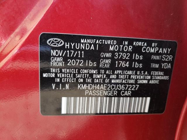 KMHDH4AE2CU367227 - 2012 HYUNDAI ELANTRA GLS BURGUNDY photo 12