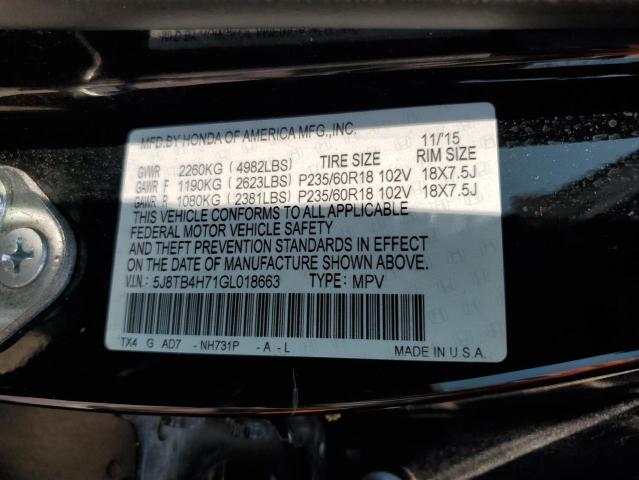 5J8TB4H71GL018663 - 2016 ACURA RDX ADVANCE BLACK photo 13