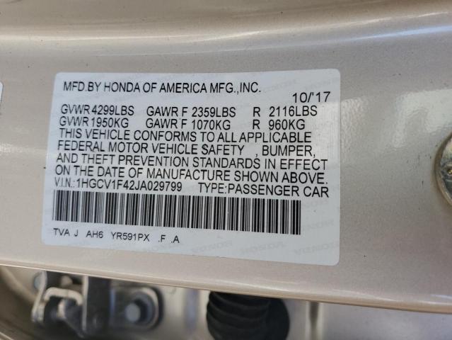 1HGCV1F42JA029799 - 2018 HONDA ACCORD EX GOLD photo 12