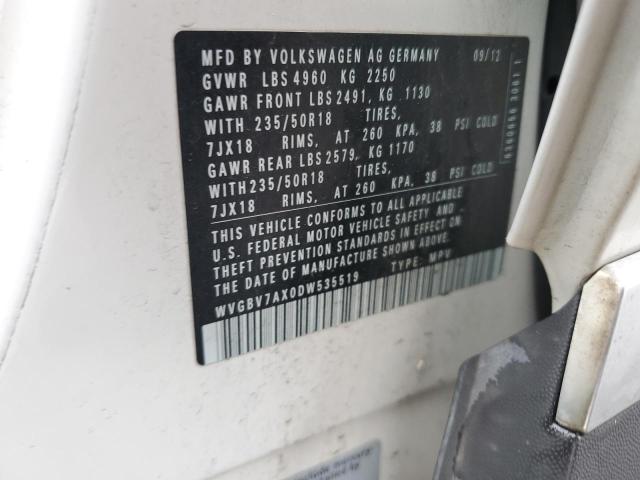 WVGBV7AX0DW535519 - 2013 VOLKSWAGEN TIGUAN S WHITE photo 13