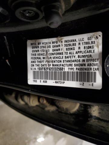 19XFB2F92EE025681 - 2014 HONDA CIVIC EXL შავი ფოტო 12