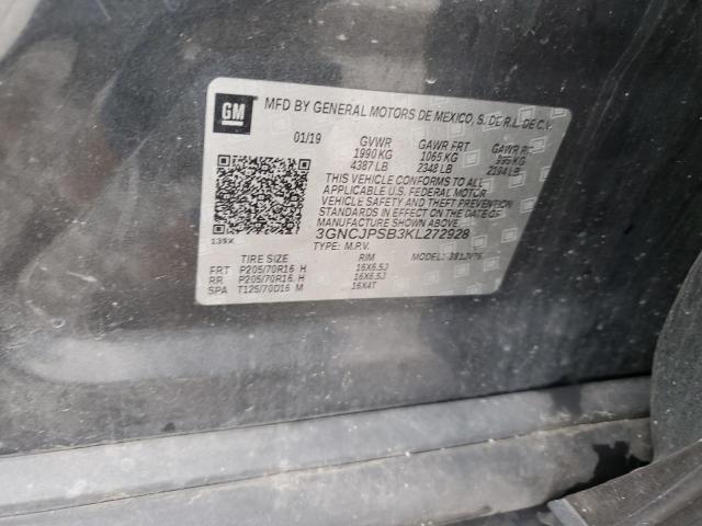 3GNCJPSB3KL272928 - 2019 CHEVROLET TRAX 1LT GRAY photo 12