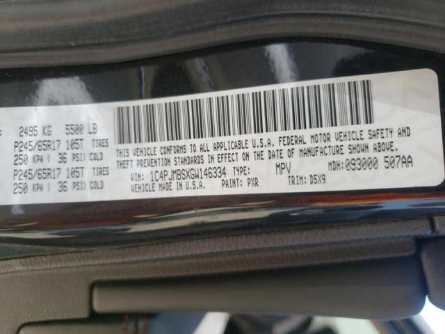 1C4PJMBSXGW146334 - 2016 JEEP CHEROKEE TRAILHAWK შავი ფოტო 10