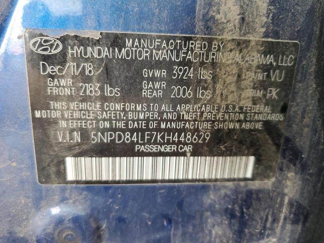 5NPD84LF7KH448629 - 2019 HYUNDAI ELANTRA SEL BLUE photo 12