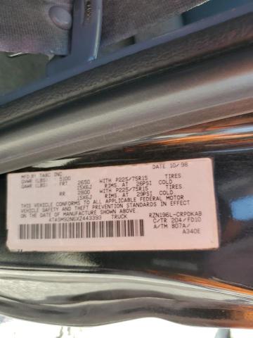 4TASM92N6XZ443393 - 1999 TOYOTA TACOMA XTRACAB PRERUNNER შავი ფოტო 12