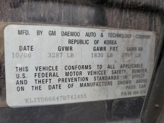 KL1TD66647B742455 - 2007 CHEVROLET AVEO BASE Qara foto 12