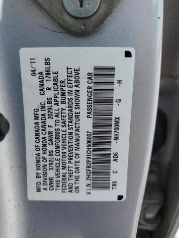 2HGFB2F91CH506007 - 2012 HONDA CIVIC EXL ვერცხლისფერი ფოტო 13