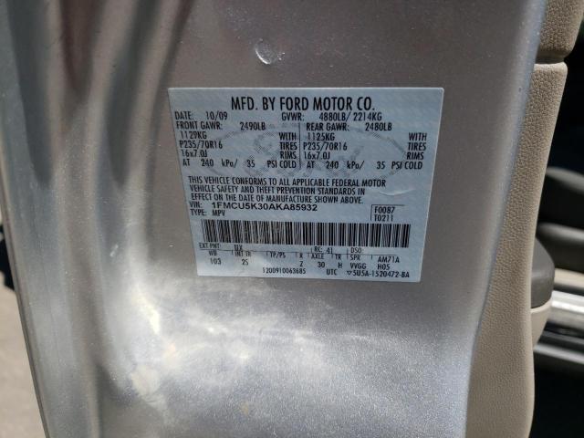 1FMCU5K30AKA85932 - 2010 FORD ESCAPE HYBRID SILVER photo 12