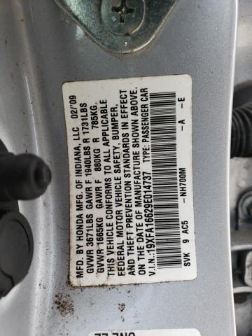 19XFA16629E014737 - 2009 HONDA CIVIC LX-S Argent photo 12