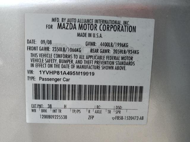 1YVHP81A495M19919 - 2009 MAZDA 6 I SILVER photo 12