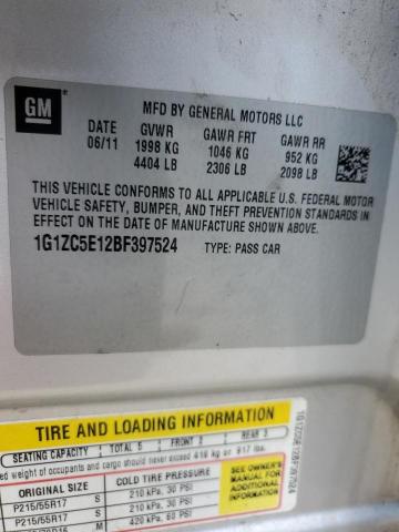 1G1ZC5E12BF397524 - 2011 CHEVROLET MALIBU 1LT SILVER photo 12