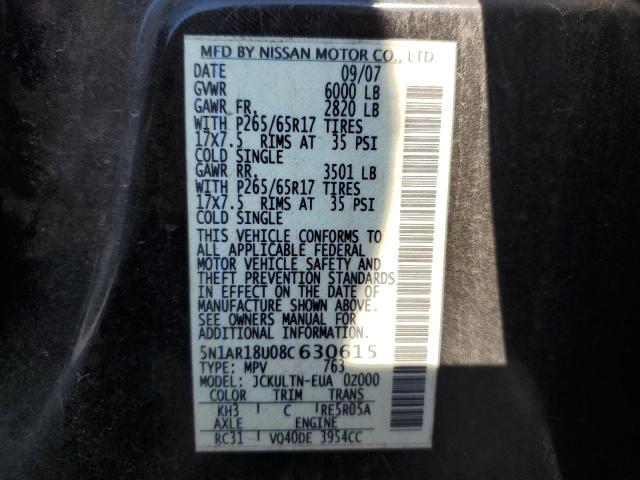 5N1AR18U08C630615 - 2008 NISSAN PATHFINDER S BLACK photo 13