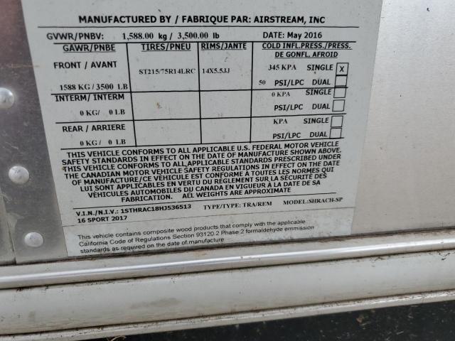 1STHRAC18HJ536513 - 2017 AIRS CAMPER ვერცხლისფერი ფოტო 10