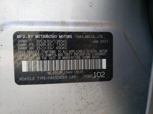 ML32F3FJ3HHF18826 - 2017 MITSUBISHI MIRAGE G4 ES ვერცხლისფერი ფოტო 10
