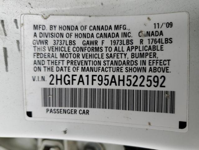2HGFA1F95AH522592 - 2010 HONDA CIVIC EXL 白色 照片 13