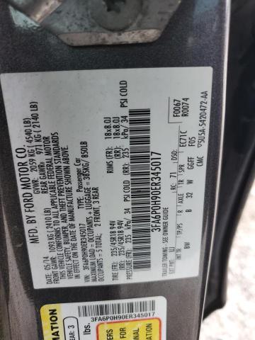 3FA6P0H90ER345017 - 2014 FORD FUSION SE SILVER photo 12