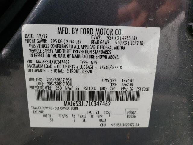 MAJ6S3JL7LC347462 - 2020 FORD ECOSPORT SES GRAY photo 13