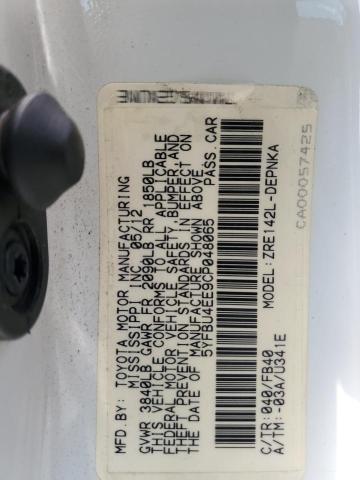 5YFBU4EE9CP048065 - 2012 TOYOTA COROLLA LE BASE WHITE photo 12