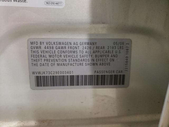 WVWJK73C29E003401 - 2009 VOLKSWAGEN PASSAT TURBO SILVER photo 10