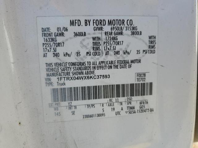 1FTRX04WX6KC37593 - 2006 FORD F150 WHITE photo 14