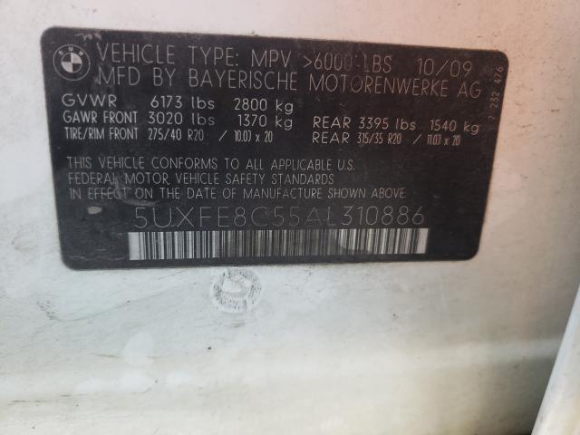 5UXFE8C55AL310886 - 2010 BMW X5 XDRIVE48I WHITE photo 10