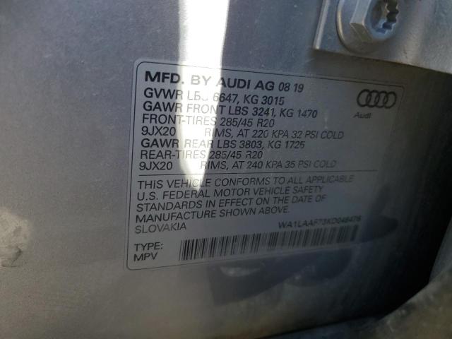 WA1LAAF73KD049476 - 2019 AUDI Q7 PREMIUM PLUS SILVER photo 12