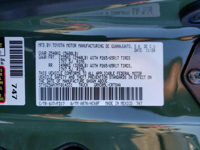 3TYSZ5AN7MT014331 - 2021 TOYOTA TACOMA ACCESS CAB მწვანე ფოტო 12