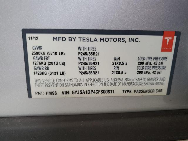 5YJSA1DP4CFS00811 - 2012 TESLA MODEL S Gümüş fotoğraf 12