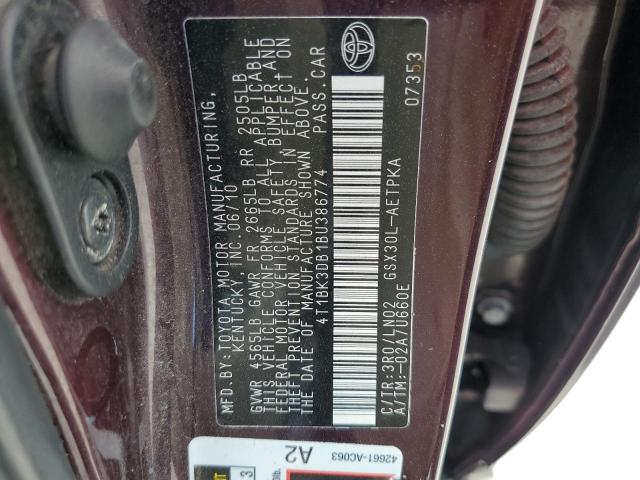 4T1BK3DB1BU386774 - 2011 TOYOTA AVALON BASE RED photo 12