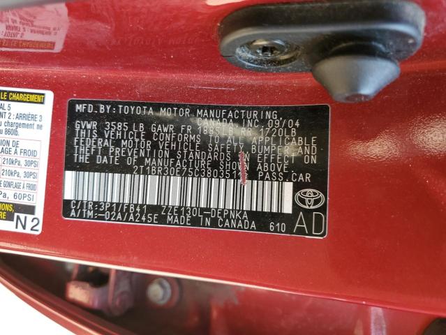 2T1BR30E75C380351 - 2005 TOYOTA COROLLA CE RED photo 12