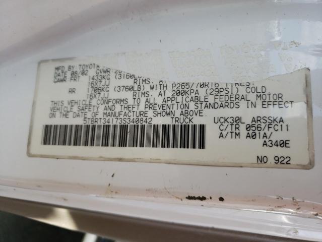 5TBRT34155S471268 - 2005 TOYOTA TUNDRA ACCESS CAB SR5 WHITE photo 10