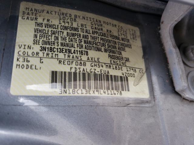 3N1BC13EX9L411678 - 2009 NISSAN VERSA S GRAY photo 10