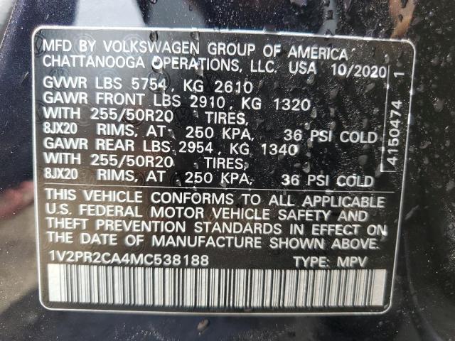 1V2PR2CA4MC538188 - 2021 VOLKSWAGEN ATLAS SE BLACK photo 13