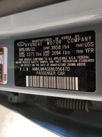 KMHLM4AG6NU356470 - 2022 HYUNDAI ELANTRA SEL GRAY photo 13