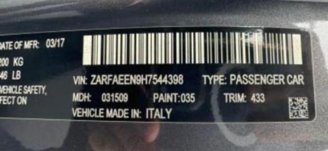 ZARFAEEN9H7544398 - 2017 ALFA ROMEO GIULIA TI Q4 GRAY photo 10