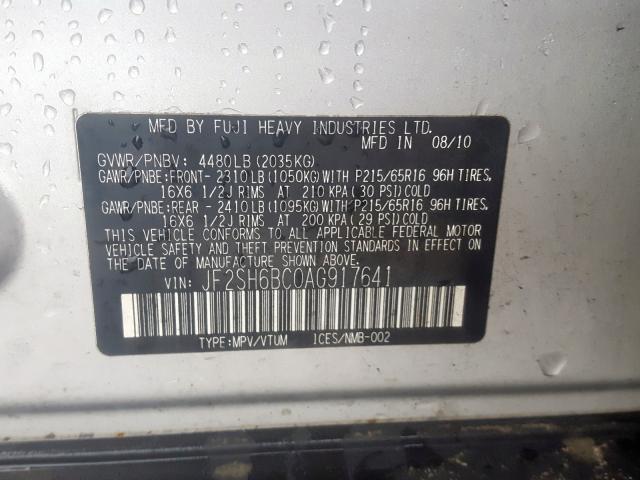 JF2SH6BC0AG917641 - 2010 SUBARU FORESTER XS  foto 10