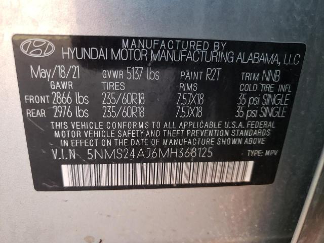 5NMS24AJ6MH368125 - 2021 HYUNDAI SANTA FE SEL SILVER photo 13