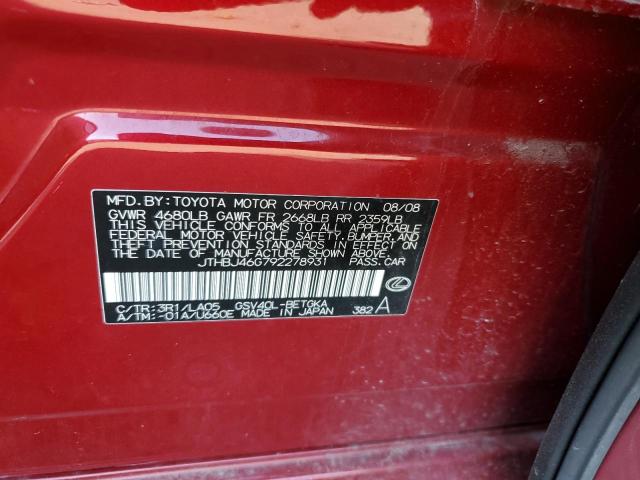 JTHBJ46G792278931 - 2009 LEXUS ES 350 RED photo 12